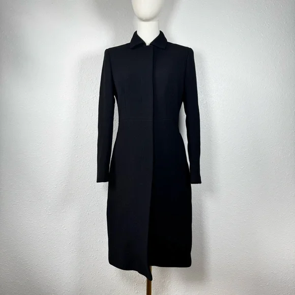 J. Crew Petite 2 Black Wool Blend Long Coat Hidden Placket Minimalist Overcoat - Picture 2 of 16